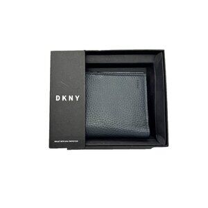 DKNY pebbled faux-leather foldable men's wallet cardcase RFID- Black/Dark navy